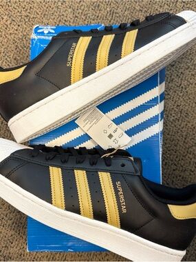 adidas Superstar Black Magic Beige with Gold Stripes - Superstar Low Top